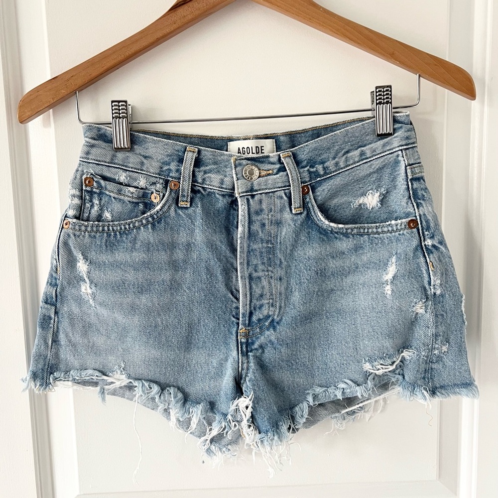 Agolde Parker Distressed Denim Cut Off Shorts | Light Wash | Size 23
